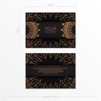 Luxurious vector postcards in black color with vintage patterns. Invitation card design with mandala ornament.