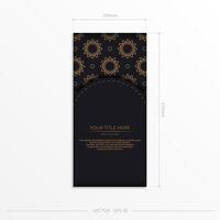 Rectangular Vector Preparing postcards in black with luxurious golden patterns. Template for print design invitation card with vintage ornament.