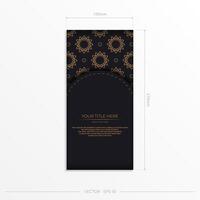 Rectangular Vector Preparing postcards in black with luxurious golden patterns. Template for print design invitation card with vintage ornament.