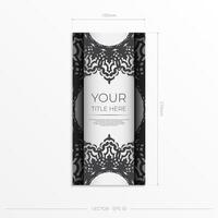 postcards in white with black ornaments. Vector design of invitation card with mandala patterns.