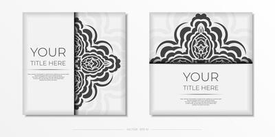 Preparing postcards White colors with Indian ornaments. Template for design printable invitation card with mandala patterns. vector