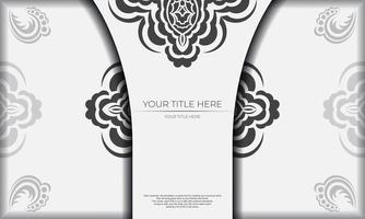 plantilla de banner blanco de hermosos patrones vectoriales con adornos de mandala y lugar para su diseño. diseño de tarjetas de invitación con patrones de mandala. vector