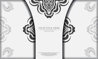 White banner template of gorgeous vector patterns with mandala ornaments and place for your design. Invitation card design with mandala patterns.