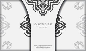 plantilla de banner blanco de hermosos patrones vectoriales con adornos de mandala y lugar para su diseño. diseño de tarjetas de invitación con patrones de mandala. vector