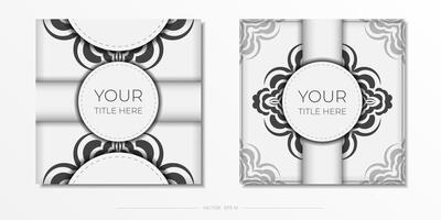 Vector Preparing postcards White colors with Indian patterns. Template for print design invitation card with mandala ornament.