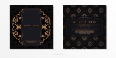 Square Prepare postcards in dark color with abstract ornament. Template for design printable invitation card with vintage patterns. vector