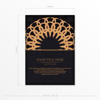 Stylish Vector Ready-to-Print Black Color Postcard Design with Luxurious Greek Patterns. Invitation card template with vintage ornament.