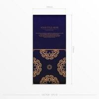 Stylish Template for postcard print design in purple color with luxurious Greek patterns. Vector preparation of invitation card with vintage ornament.