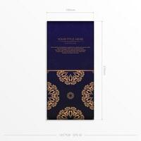 Stylish Template for postcard print design in purple color with luxurious Greek patterns. Vector preparation of invitation card with vintage ornament.