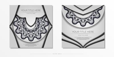 Vintage white postcard with abstract ornament. Invitation card design with vintage patterns. vector