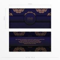 Stylish Ready-to-Print purple postcard design with luxurious Greek patterns. Invitation card template with vintage ornament. vector