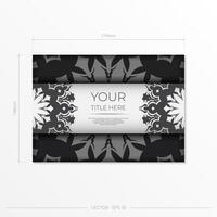Black and white business card template with floral pattern vector