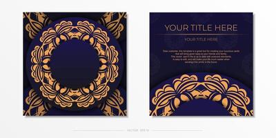 Stylish Ready-to-Print purple postcard design with luxurious Greek ornaments. Invitation card template with vintage patterns. vector