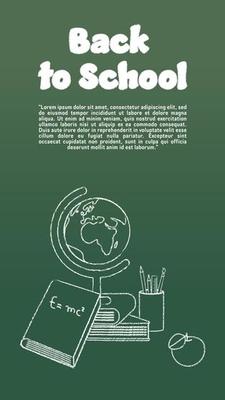 Vector Banner Back to School With Chalk Drawn Globe, Books, Apple and Other School Equipment on the Chalkboard. Perfect for Web Sites, Social Media, Printed Materials, etc.