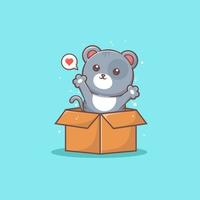 lindo gato en la ilustración del icono de vector de caja. gato y cuadrado, estilo de caricatura plano adecuado para páginas de inicio web, pancartas, pegatinas, fondos