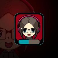 cute female character game logo using earphone,vector design vector