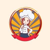 cartoon logo cute chef girl character art illustration.vector design vector