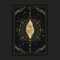 Mystical crystal stone, golden sacred geometry vector