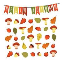 Hello Autumn Vector illustration with phrase in paper cut style decorated with beautiful bright leaves on light background. Design for greeting card, Sale or promotional poster, flyer, web banner