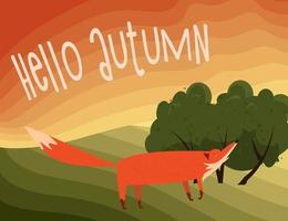 Hello Autumn Vector illustration with phrase in paper cut style decorated with beautiful bright leaves on light background. Design for greeting card, Sale or promotional poster, flyer, web banner