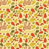 hello september autumn pattern vector background oak leaves, mushrooms