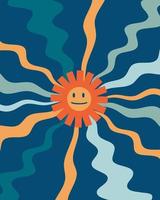 Bright groovy sun poster in trendy y2k style. Retro print for tee, streetwear, textile and fabric. vector