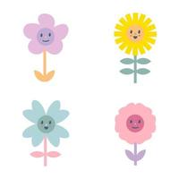 Set of y2k cute groovy smile flower stickers. vector