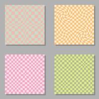 Trippy grid, wavy checkerboard seamless pattern collection. vector
