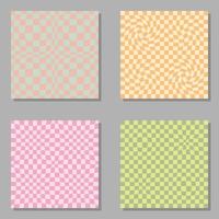 Trippy grid, wavy checkerboard seamless pattern collection. vector