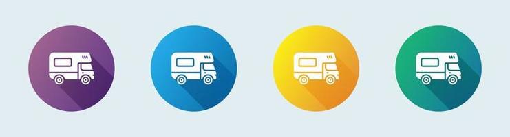 Camper van solid icon in flat design style. Recreational vehicles signs vector illustration.