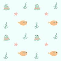 Funny children's pattern with octopuses and fish. Cartoon nautical pattern for children's textiles, clothes, wrapping paper, wallpaper, stationery. vector