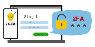 The concept of two-factor authentication security. vector