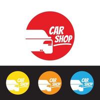 Car shop logo on circle with deferent color. vector illustration behind of car