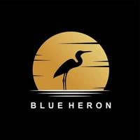 blue heron in moon logo vector