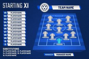 fútbol inicial xi alineación de fútbol gráfico de fútbol para equipo de alineación inicial de fútbol vector