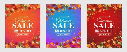 Autumn Sale Background, set of abstract backgrounds with leave frame, autumn sale, banner, posters, cover design templates, social media wallpaper stories vector