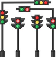 semáforos LED que muestran una secuencia de luces rojas, ámbar o verdes sobre un fondo transparente. las reglas de la ilustración de vector de carretera