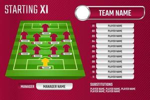 fútbol inicial xi alineación de fútbol gráfico de fútbol para equipo de alineación inicial de fútbol vector