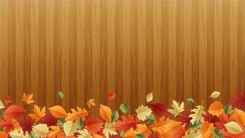 Autumn background with leaves and wooden table, thanksgiving frame template background vector, autumn concept 2022 vector