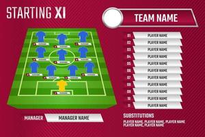 Football starting XI Soccer line up football graphic for soccer starting lineup squad vector