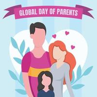 ilustración gráfica vectorial de un niño parado con sus padres, perfecto para el día mundial de los padres, celebración, tarjeta de felicitación, etc. vector