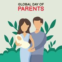 illustration vector graphic of a husband and wife holding a baby, perfect for global day of parents, celebrate, greeting card, etc.