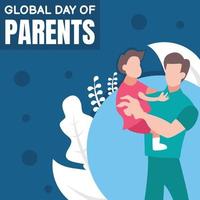 ilustración gráfica vectorial del joven padre está sosteniendo a su hijo, mostrando la planta en el fondo, perfecto para el día mundial de los padres, celebrar, tarjeta de felicitación, etc. vector