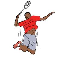 Illustration of badminton player doing jump smash, flat design vector