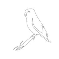 estilo de dibujo de arte de línea de pájaro loro, el boceto de pájaro lineal negro aislado en fondo blanco y la mejor ilustración de vector de pájaro loro.