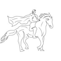 Horse on man line art drawing style, The horse sketch black linear isolated on white background, And the  best horse head line art vector illustration.