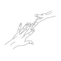 lovely hand touch line art drawing style, The Hands sketch black linear isolated on white background, And the  best lovely hand touch line art vector illustration.