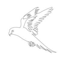 Parrot bird flying line art drawing style, The bird sketch black linear isolated on white background, And the  best parrot bird vector illustration.