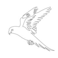 Parrot bird flying line art drawing style, The bird sketch black linear isolated on white background, And the  best parrot bird vector illustration.