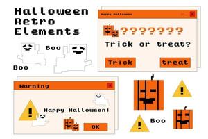 A set of retro computer interfaces and squeaky pictures for Halloween vector